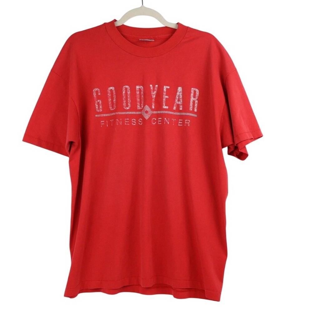 VTG‎ 90s Goodyear Fitness Center T-Shirt Red Hanes 50/50 Single Stitch Size L/XL